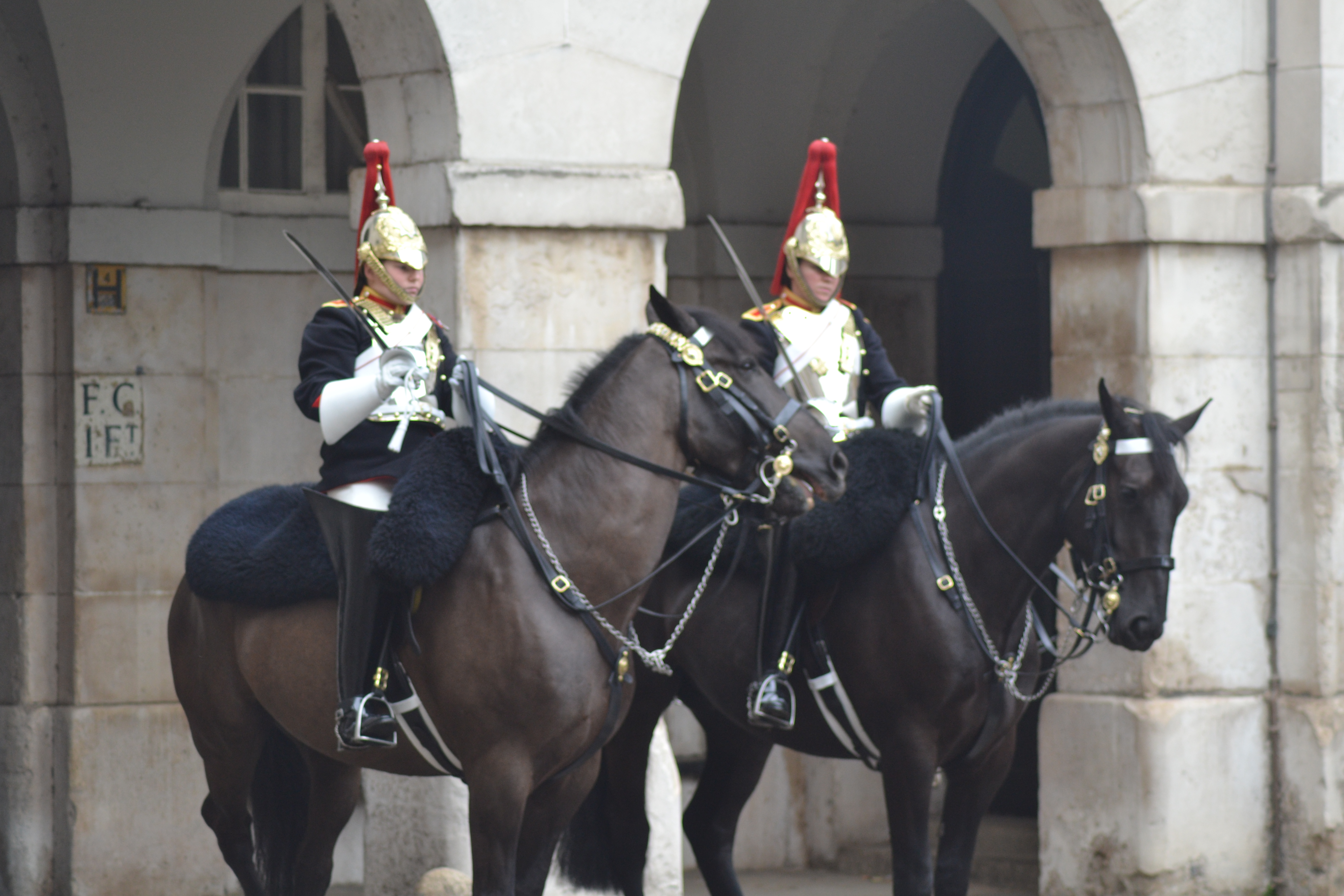 King's guards on horses protecting the Royal Museum